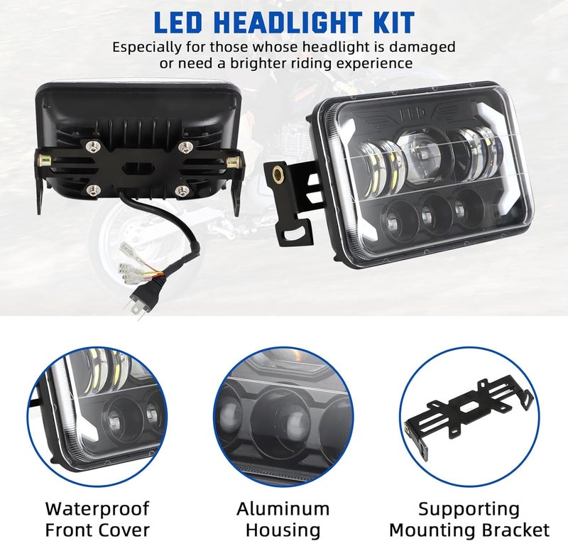 WIKIBB 4x6 LED Headlights Kit with Bracket Compatible with Suzuki DR-650 & DRZ400, Motorcycle Brightness Headlight Replacement With Mounting Hardware High & Low Beam - Image 3